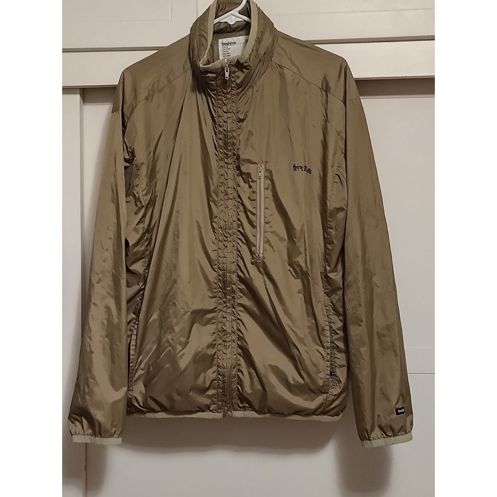Freshjive Mens Khaki Brown Windbreaker Jacket Tan Full Zip Streetwear Size Large